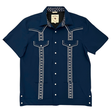Load image into Gallery viewer, Pearl Snap Guayabera Performance Shirt--Midnight Navy