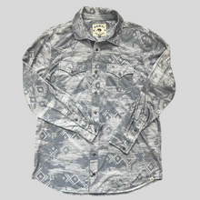 Load image into Gallery viewer, Light Blue Distressed Aztec Salt Wash Pearl Snap