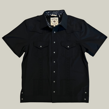 Load image into Gallery viewer, Pearl Snap Guayabera Performance Shirt--Black