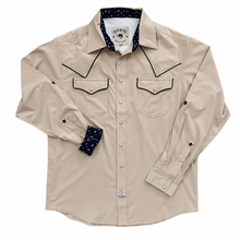Load image into Gallery viewer, Tan / Black Piping Long Sleeve Performance Western Shirt