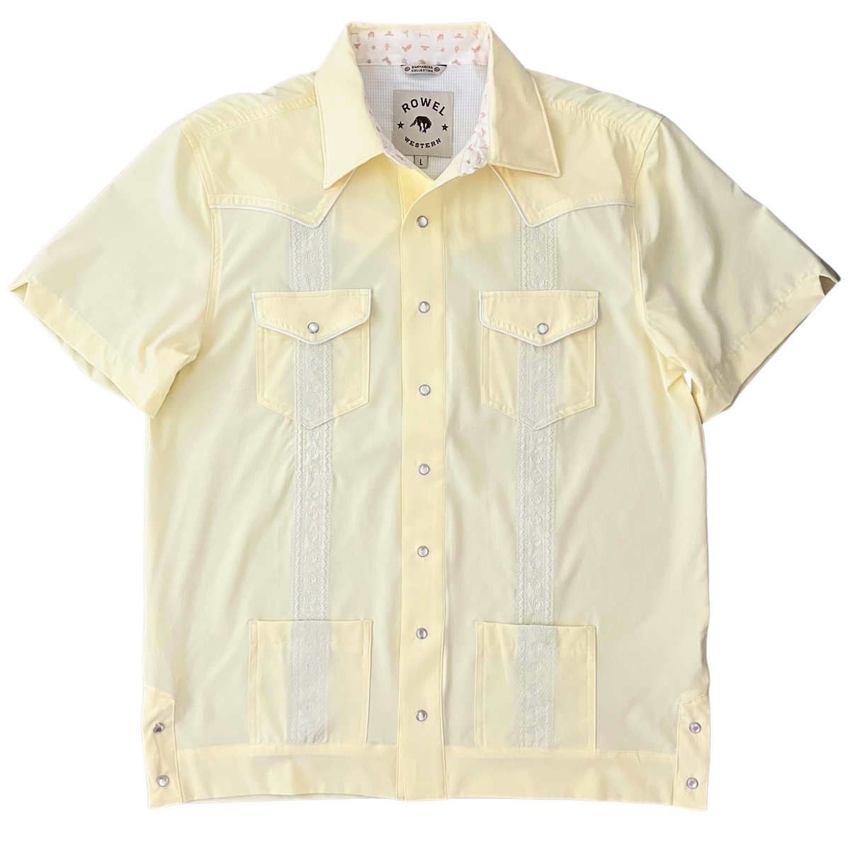 Pearl Snap Guayabera Performance Shirt Summer Yellow Rowel Western Wear