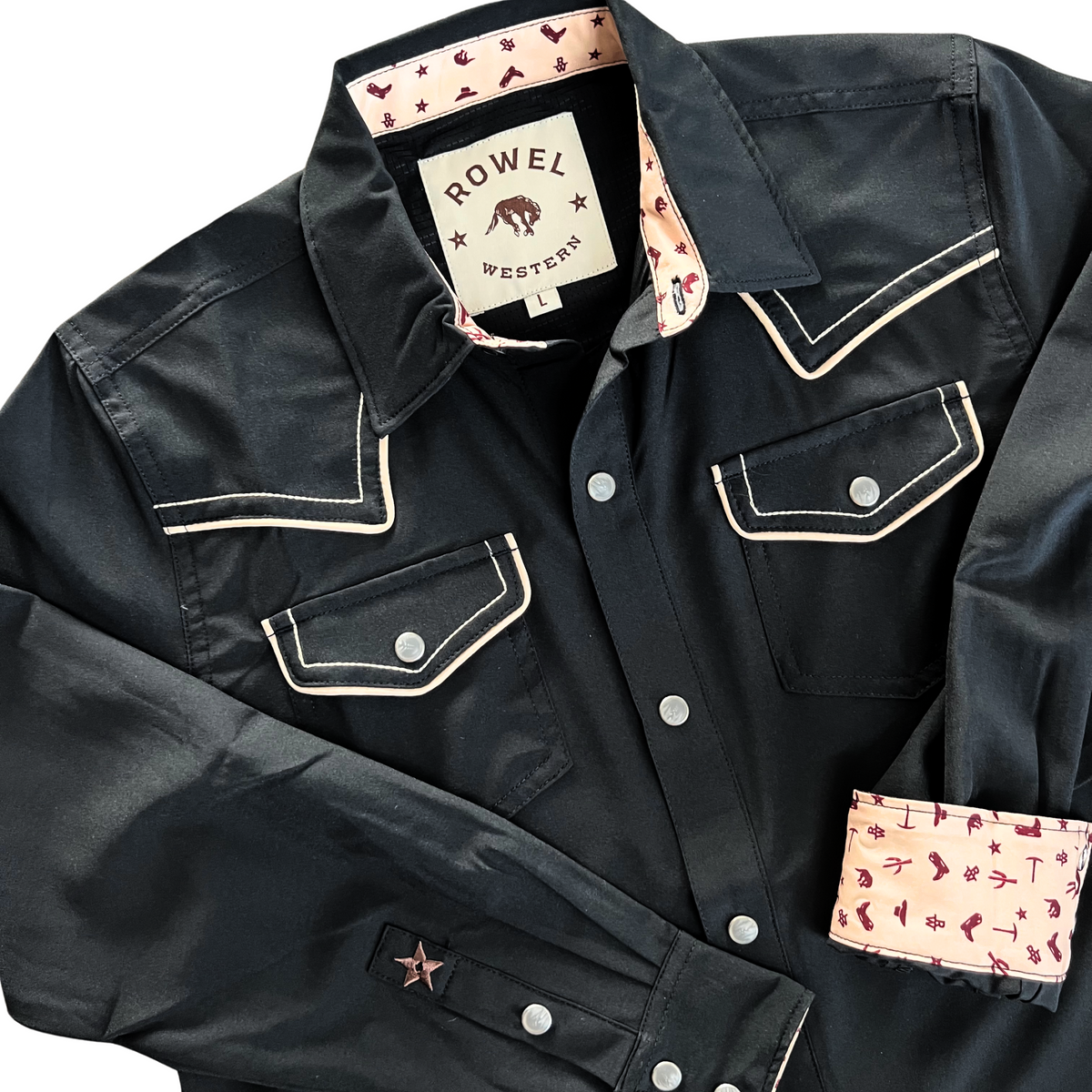 ゆ*た様 BACKRASH Western leather shirt Youth Black/ Tan Piping Long Sleeve Performance Western