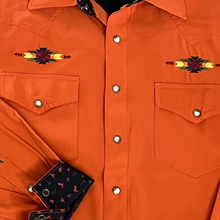 Load image into Gallery viewer, Burnt Orange with Embroidery Long Sleeve Performance Western Shirt