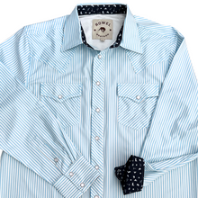 Load image into Gallery viewer, Light Blue Cowboy Stripe Long Sleeve Performance Western Shirt