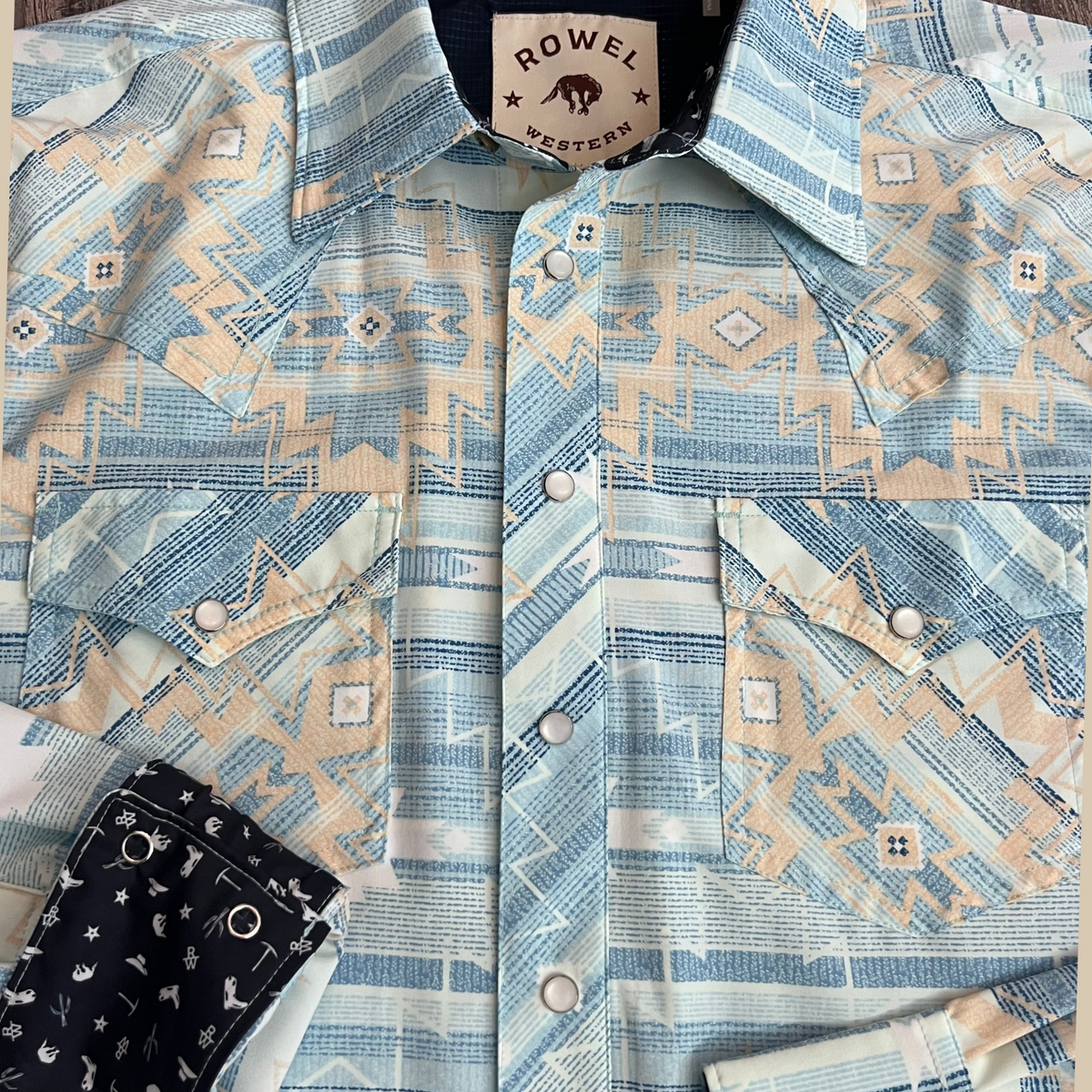Blue Western Shirt | Aztec Print | Rowel Western – Rowel Western Wear