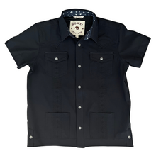 Load image into Gallery viewer, Youth Pearl Snap Guayabera Performance Shirt--Black