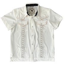 Load image into Gallery viewer, Youth Pearl Snap Guayabera Performance Shirt--Pearl White