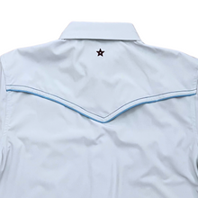 Load image into Gallery viewer, Pearl Snap Guayabera Performance Shirt--Columbian Blue
