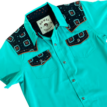 Load image into Gallery viewer, Youth Turquoise/ Western Jewel Short Sleeve Performance Western Shirt
