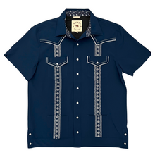 Load image into Gallery viewer, Pearl Snap Guayabera Performance Shirt--Midnight Navy

