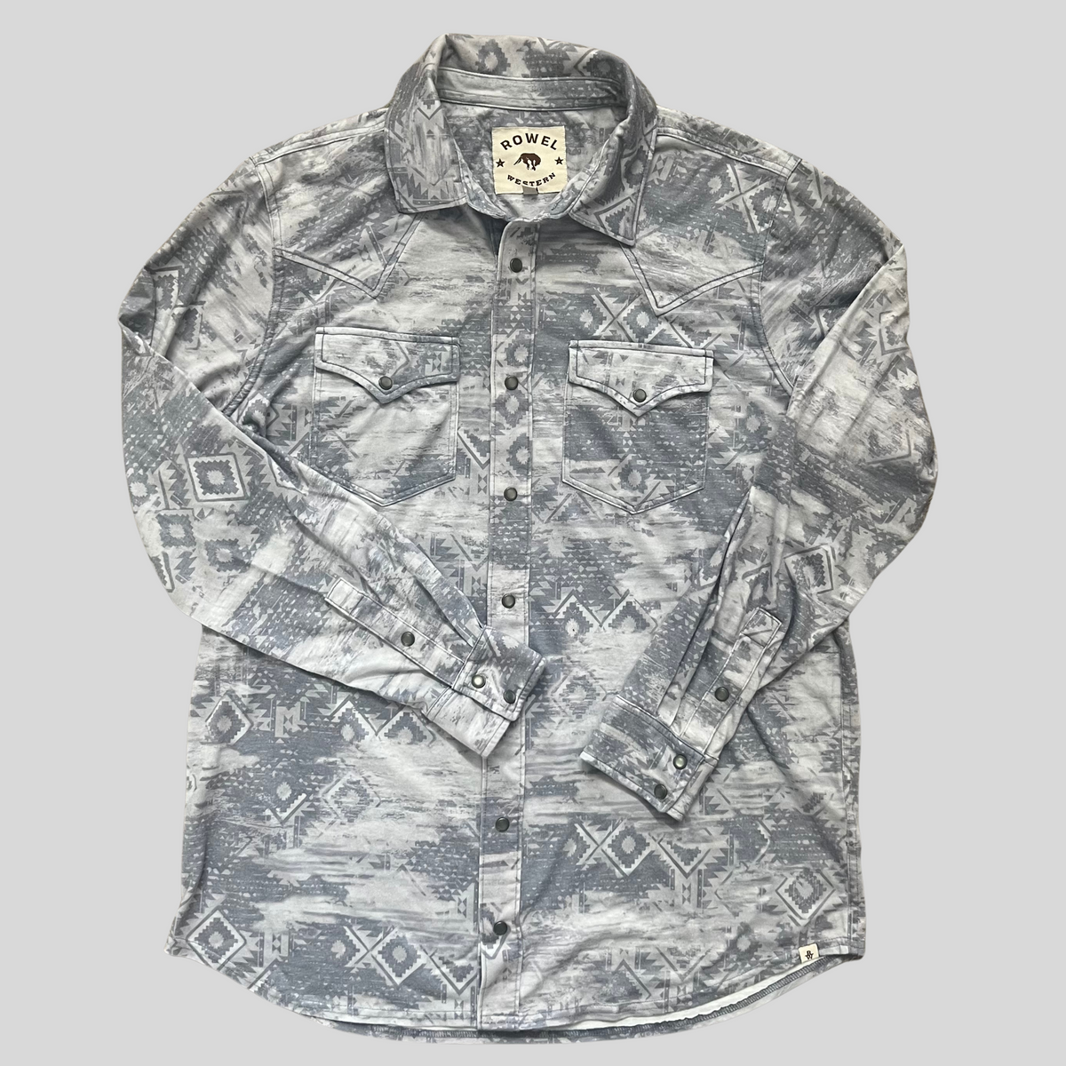 Light Blue Distressed Aztec Salt Wash Pearl Snap – Rowel Western Wear