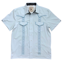 Load image into Gallery viewer, Pearl Snap Guayabera Performance Shirt--Columbian Blue
