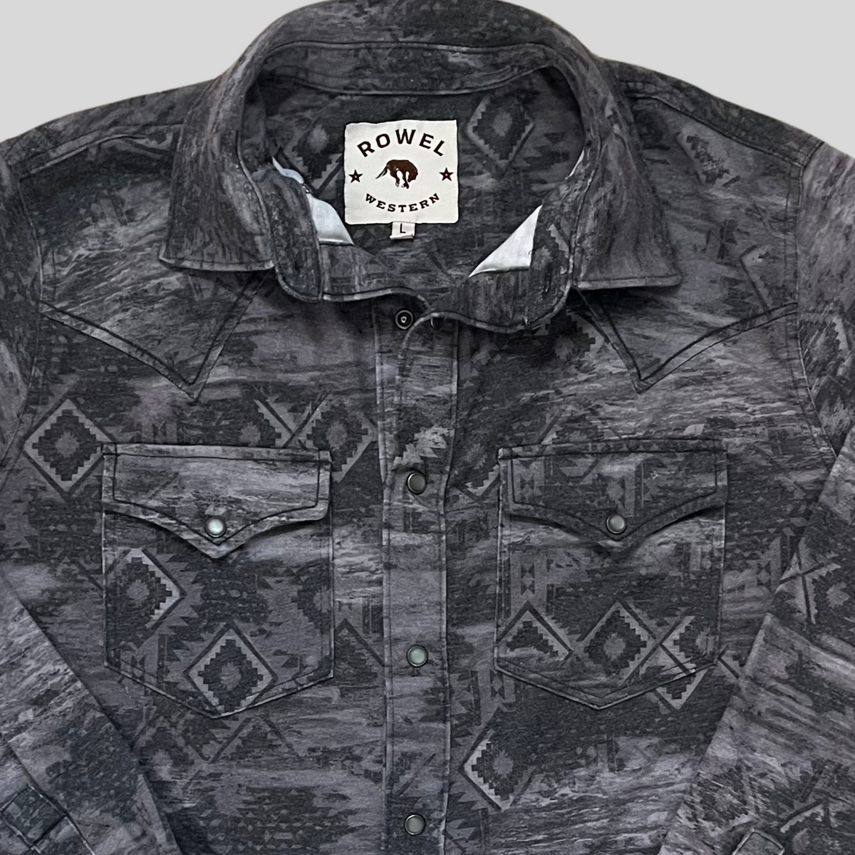 Charcoal Distressed Aztec Salt Wash Snap | Rowel Western – Rowel ...