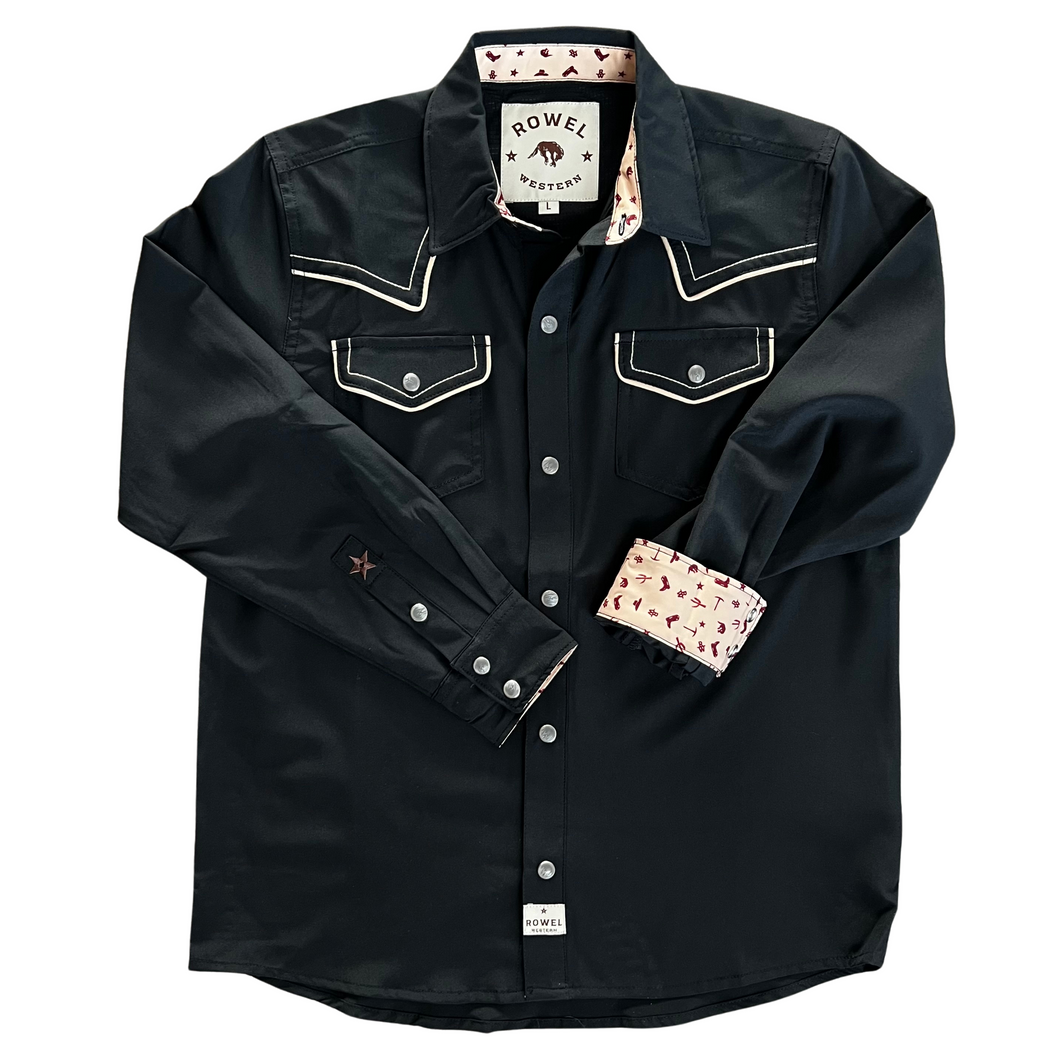 Youth Black/ Tan Piping Long Sleeve Performance Western Shirt