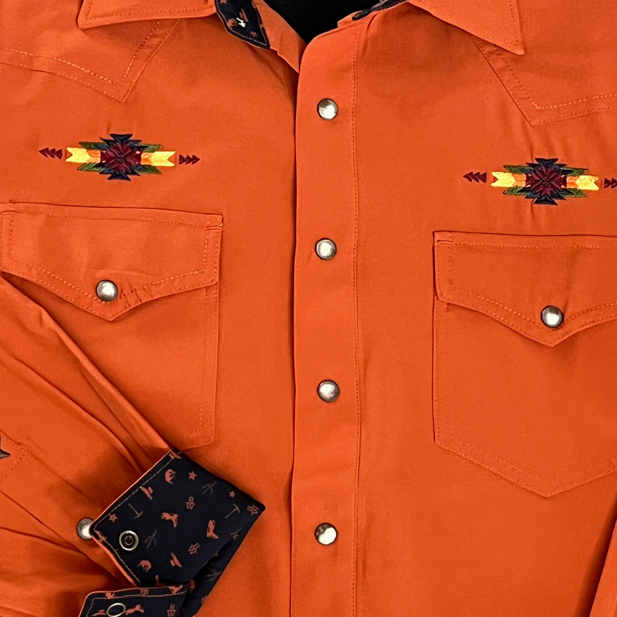 Burnt Orange Western Shirt | Embroidered | Rowel S Burnt Orange Western Shirt | Embroidered | Rowel S