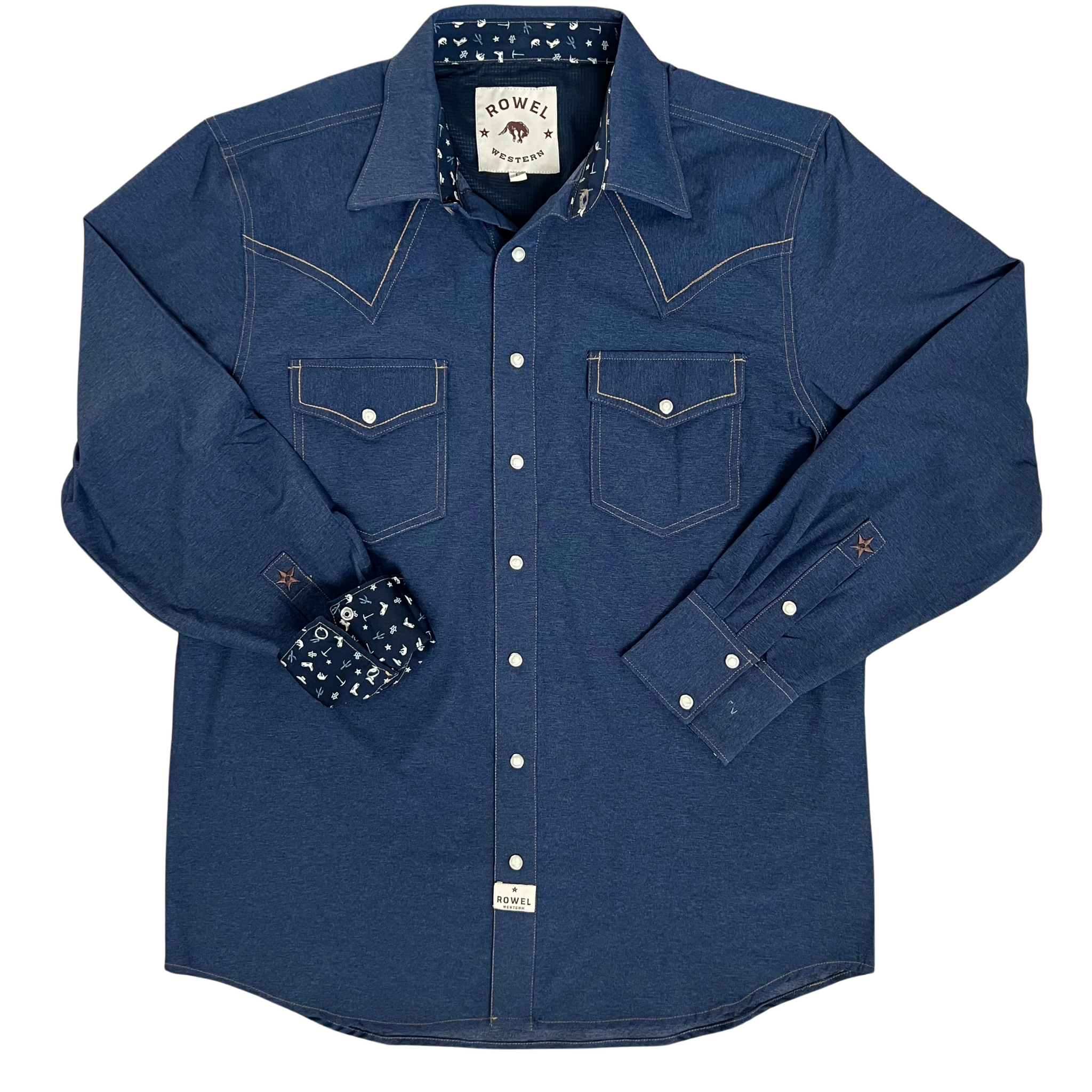 Classic Tech Denim Long Sleeve Pearl Snap | Rowel Western – Rowel Classic Tech Denim Long Sleeve Pearl Snap | Rowel Western – Rowel