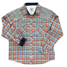 Load image into Gallery viewer, Orange Check / Dove Gray Long Sleeve Performance Western Shirt
