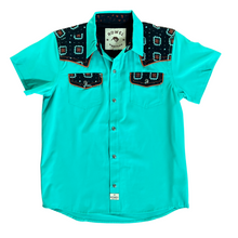 Load image into Gallery viewer, Youth Turquoise/ Western Jewel Short Sleeve Performance Western Shirt
