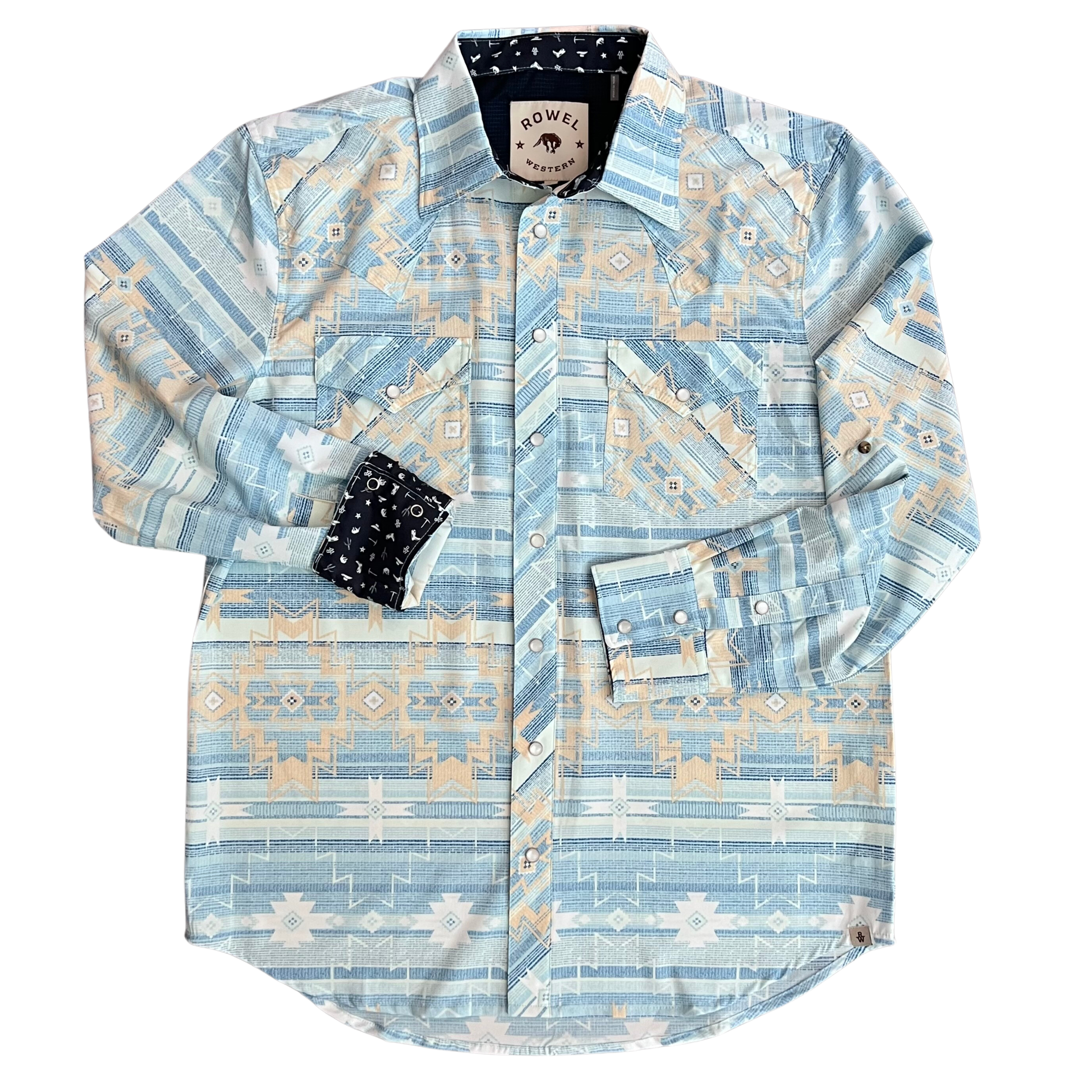 Blue Western Shirt | Aztec Print | Rowel Western – Rowel Western Wear