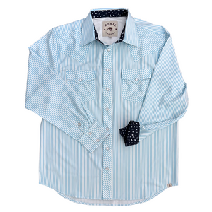 Light Blue Cowboy Stripe Long Sleeve Performance Western Shirt