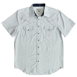 White Barbed Wire Stripe Short Sleeve Performance Western Shirt