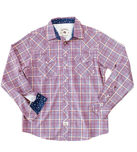 Windowpane Plaid Long Sleeve Performance Western Shirt