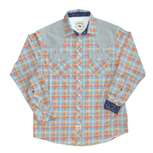 Load image into Gallery viewer, Orange Check / Dove Gray Long Sleeve Performance Western Shirt
