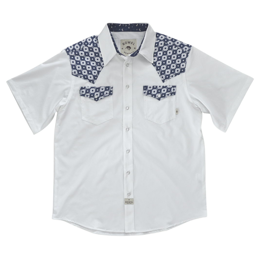 Snow / Denim Diamond Short Sleeve Performance Western Shirt