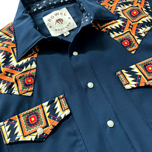 Navy/Zuni Short Sleeve Performance Western Shirt