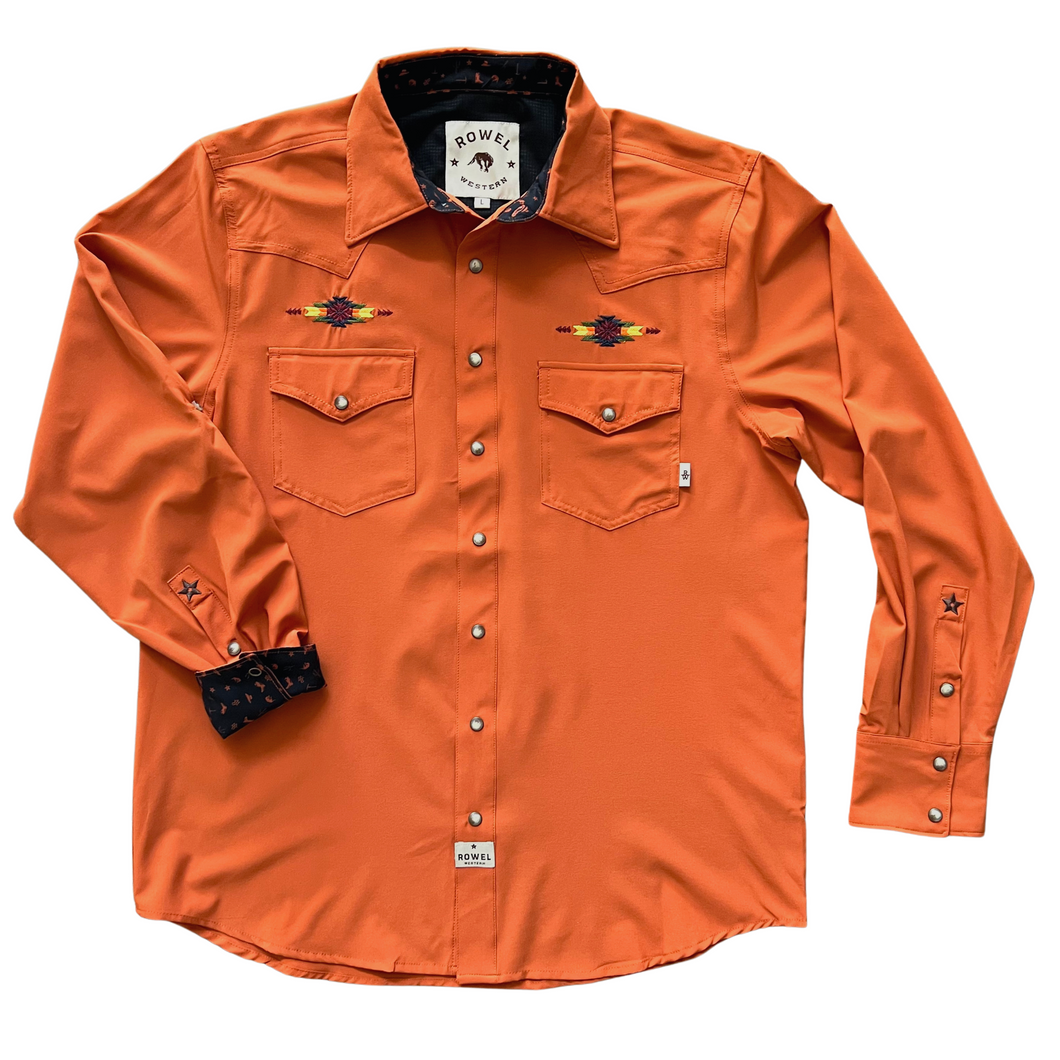 Burnt Orange with Embroidery Long Sleeve Performance Western Shirt