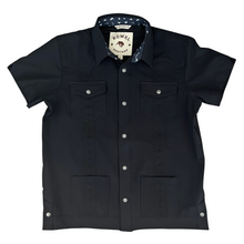 Load image into Gallery viewer, Youth Pearl Snap Guayabera Performance Shirt--Black
