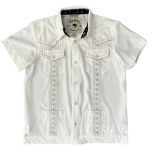 Load image into Gallery viewer, Youth Pearl Snap Guayabera Performance Shirt--Pearl White
