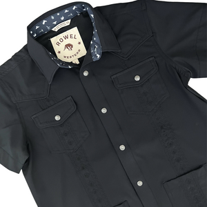 Youth Pearl Snap Guayabera Performance Shirt--Black