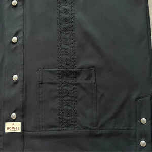 Pearl Snap Guayabera Performance Shirt--Black