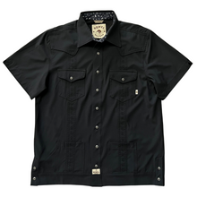 Load image into Gallery viewer, Pearl Snap Guayabera Performance Shirt--Black
