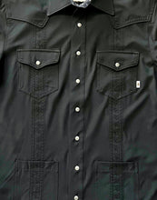 Load image into Gallery viewer, Pearl Snap Guayabera Performance Shirt--Black
